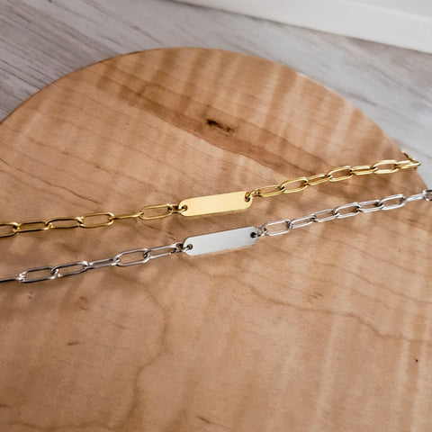 Oval Bar Paperclip Chain Bracelet (Silver or Gold), 1 Total, Metal Blank #116