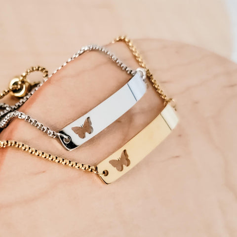 Butterfly Cutout Bar Bolo Bracelet (Silver or Gold), 1 Total, Metal Blank #123