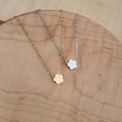 Tiny Flower Charm Necklace (Silver or Gold), 1 Total, Metal Blank #124