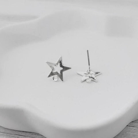 Silver Open Star Stud Earring Findings, 10 Pieces, Stud #97