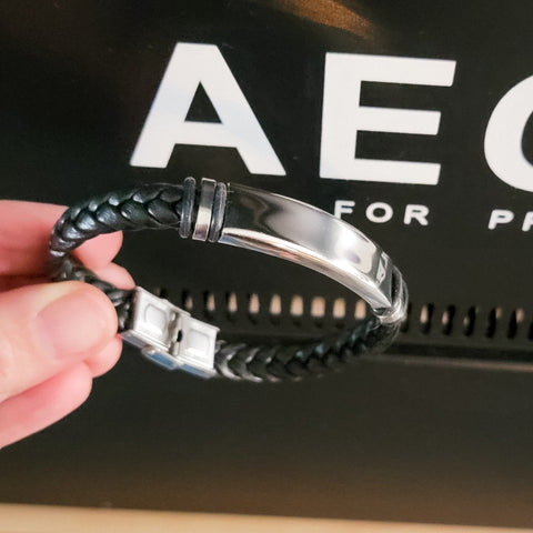 Black Braided Cord Men's Bracelet, 1 Total, Metal Blank #126