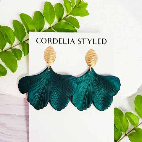 Satin Forest Green Ginkgo Leaf Pendants, 10 Pieces, Ginkgo #23
